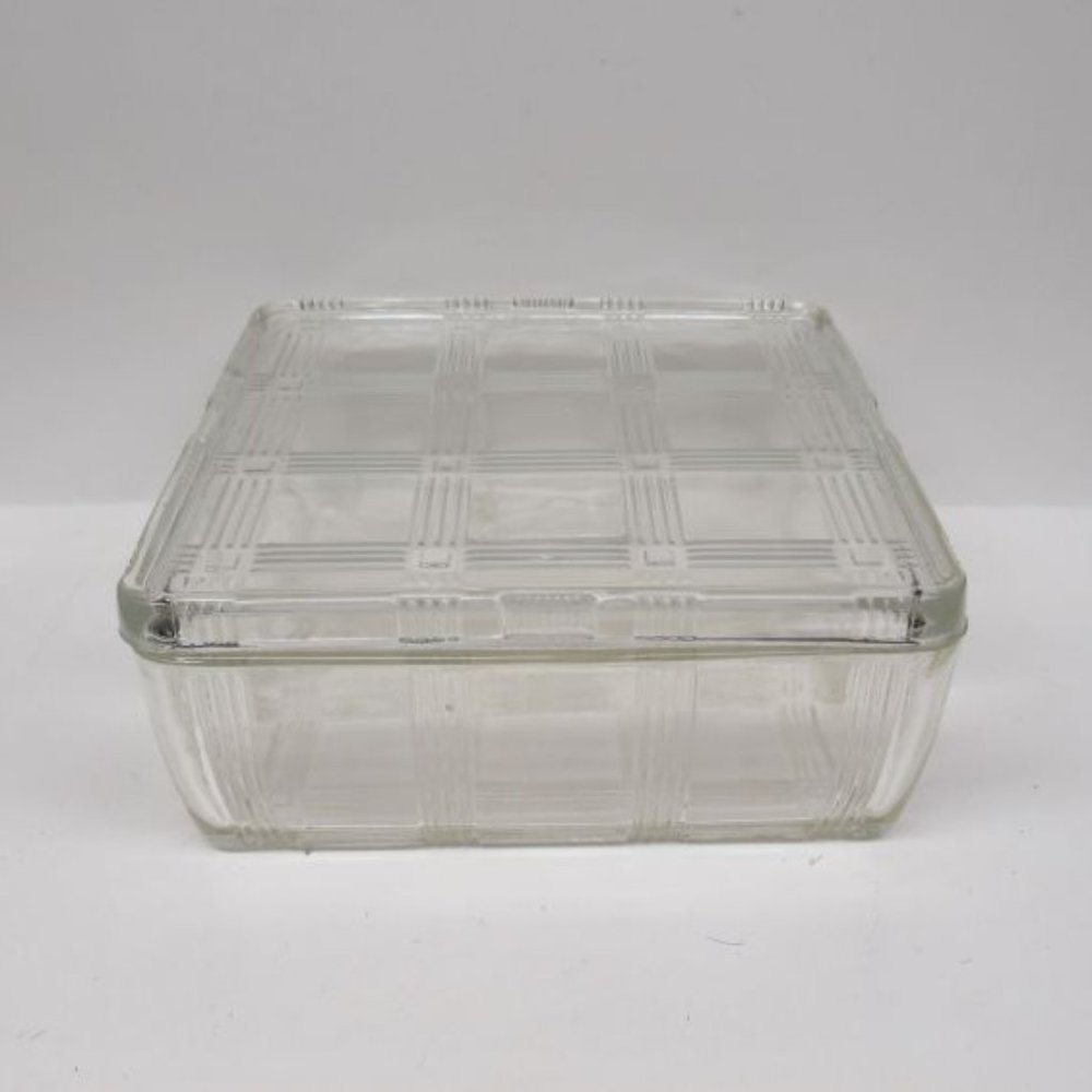 Hazel Atlas Crystal CRISS CROSS CRISSCROSS 8 X 8 Refrigerator Dish w/Lid